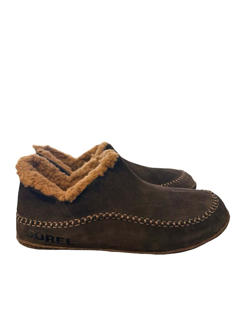 Sorel Manawan II Men's Brown Suede Fur-Trim Slippers Size 14